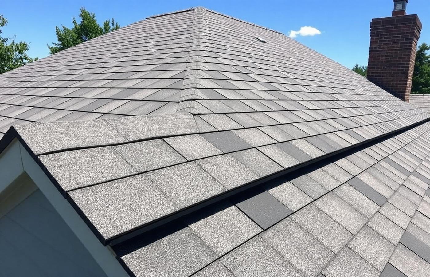 Roof after repair, with new shingles and clean lines