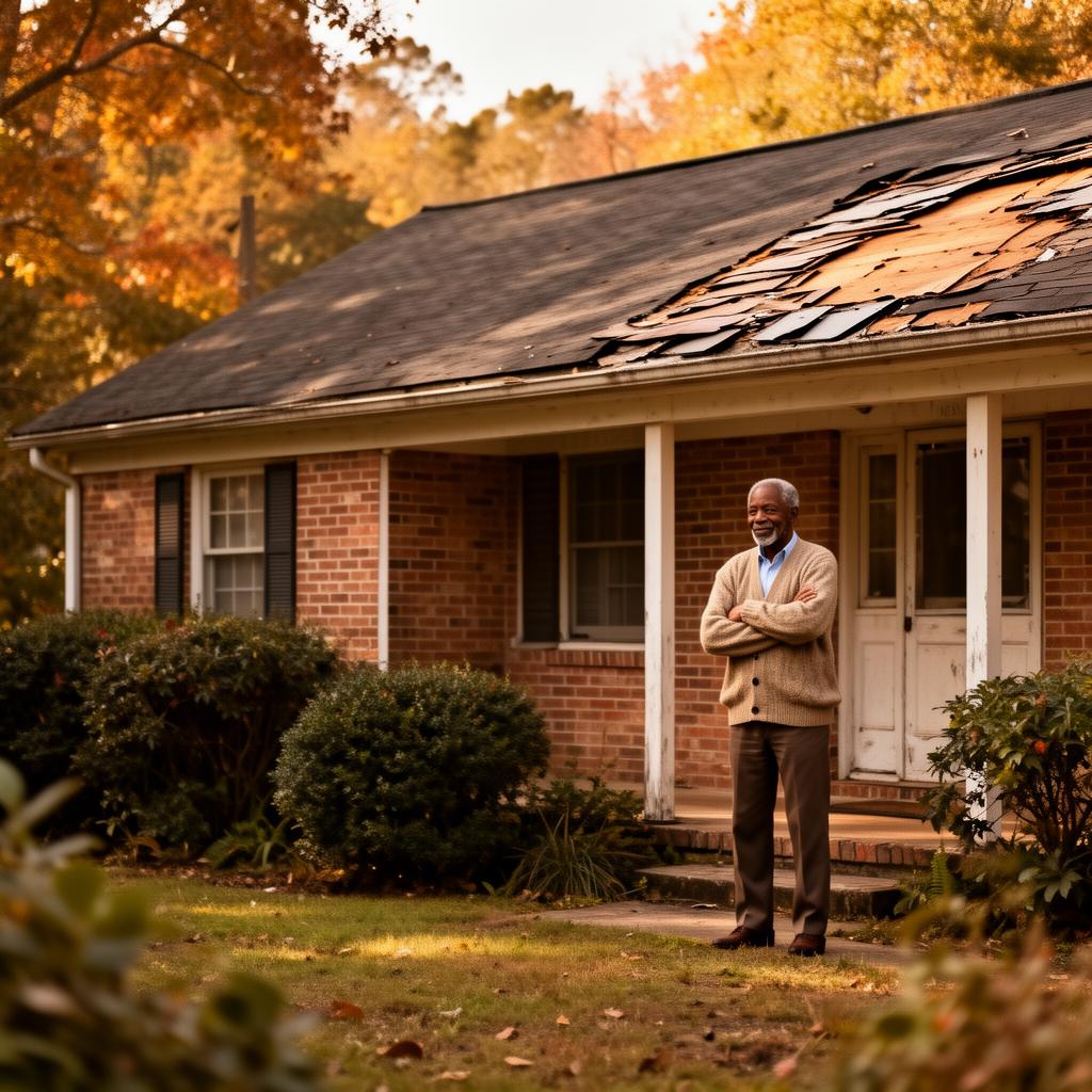 Older brick ranch in Shelby NC with a recently repaired roof section