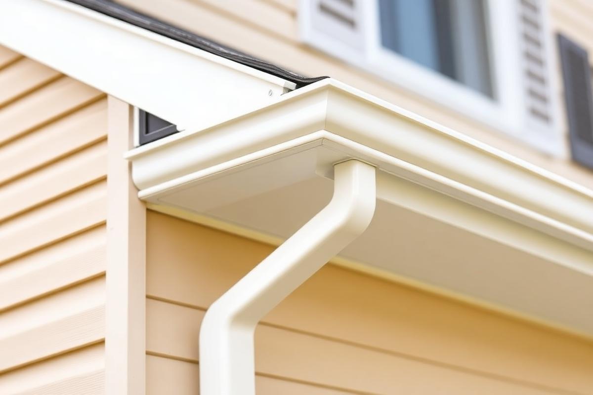Seamless aluminum gutters and downspout installation on a Mount Holly NC home
